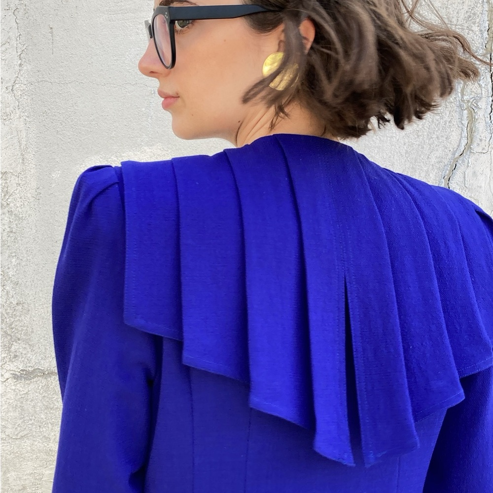 Vintage Blue Double-Breasted Pleated Dress - Picture 2 of 8